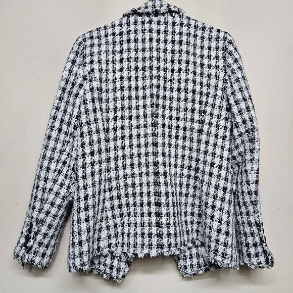 White House Black Market Tweed Fringe Blazer Jacket Women's 10 Black White - Picture 7 of 7